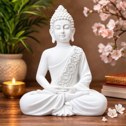 Handcrafted polymarble meditating Buddha statue in dhyana mudra for home and garden decor