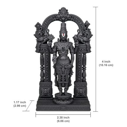 Tirupati Balaji idol in black UV resin showing multi-angle product showcase and details