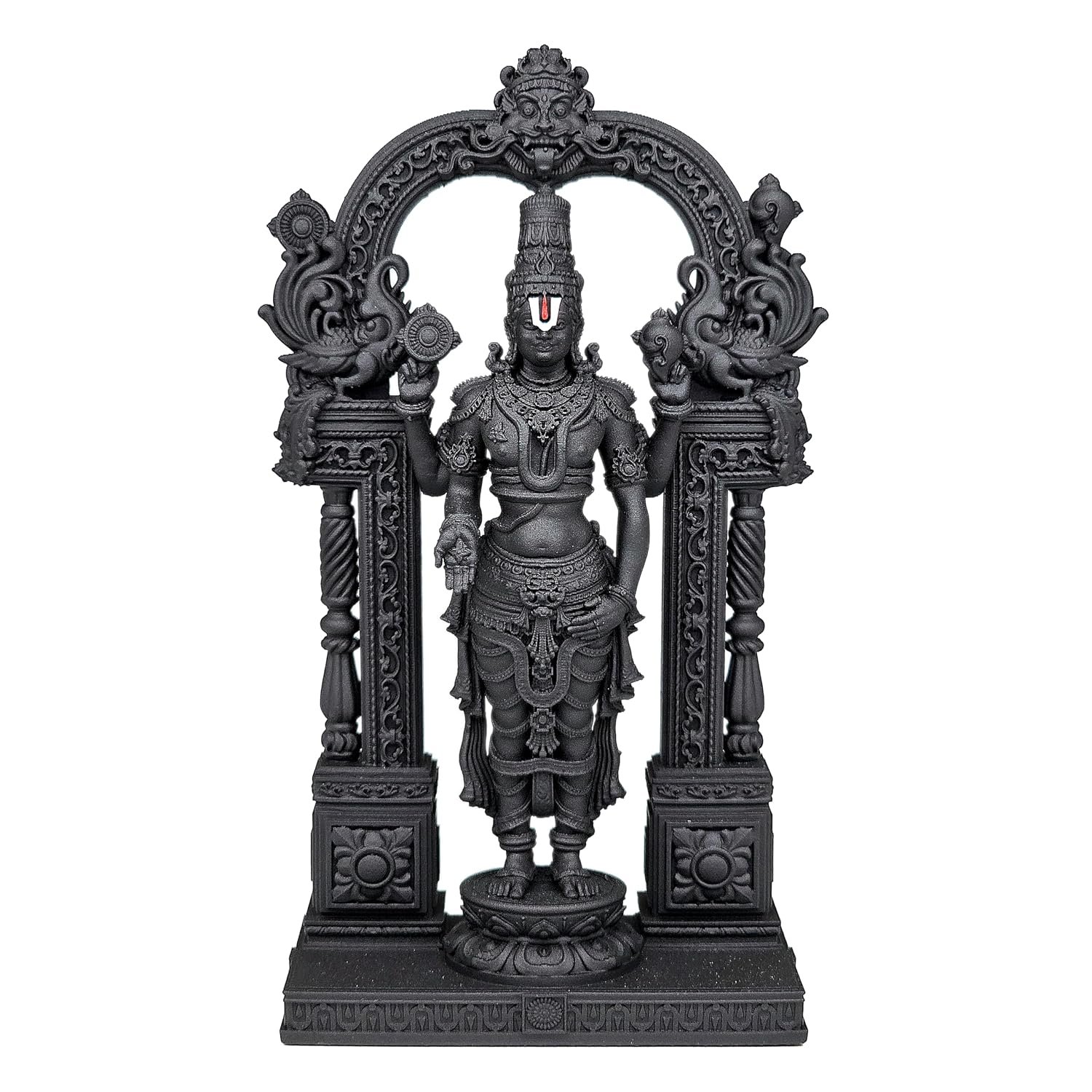 Tirupati Balaji Idol, UV Resin, Black, 10.16 cm Tall Lord Sri Venkateswara Swamy Statue, Standing Pose, Varad Mudra, Small, Adhesive Tape Tirupati Balaji Idol in black UV resin with standing pose and Varad Mudra