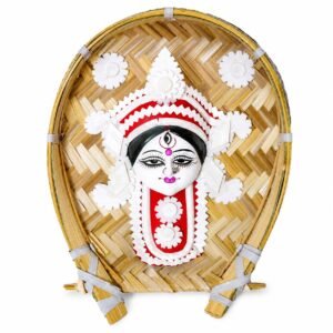 Traditional Bengali Sholapith Maa Durga Face on a Kulo Bamboo Tray Wall Hanging