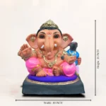 Size dimensions of 14 inch eco friendly Shadu Mati Undir Gattu Ganpati murti in pink dhoti