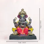 Front view of 14 inch eco friendly Shadu Mati Vithu Singhaasan Ganpati murti with pink dhoti