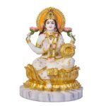 White and Gold Marble Dust Lakshmi Murti Idol for Home Mandir