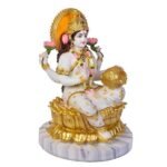 Side view of White and Gold Marble Dust Lakshmi Murti showing fine craft details