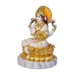 Side profile view of White and Gold Marble Dust Lakshmi Murti showing fine craft details