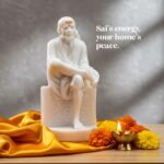 White Marble Sai Baba Idol in Samadhi Mandir style highlighting fine facial features and posture