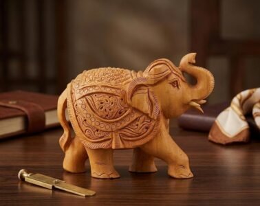 Handcrafted Wooden Elephant Figurine 3 Inch - Intricately Carved Wooden Showpiece for Home Decor