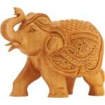 Intricately Hand-Carved Wooden Elephant Figurine 3 Inch - Side Angle View