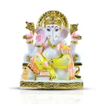 Pure White Finish 9 Inch Ganesha Idol on Throne for Pooja