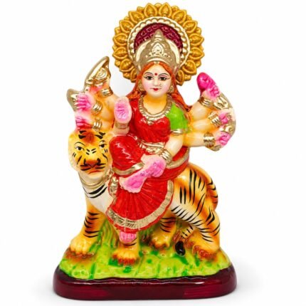 Handmade 6-inch clay Durga Mata murti for home mandir, eco-friendly mitti idol for Navratri worship