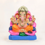 Eco-friendly 15-inch yellow dhoti Ganpati murti with jaswand flower motif for Ganesh Chaturthi decoration (Why: Rich in relevant keywords like size, color, attire, festival, and material type, which helps with Google Image Search ranking.)