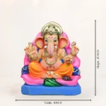 Eco-friendly 15-inch yellow dhoti Ganpati murti with jaswand flower motif for Ganesh Chaturthi decoration
