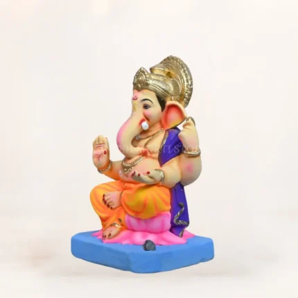 Eco-friendly 15-inch yellow dhoti Ganpati murti with kamal (lotus) motif for Ganesh Chaturthi decoration