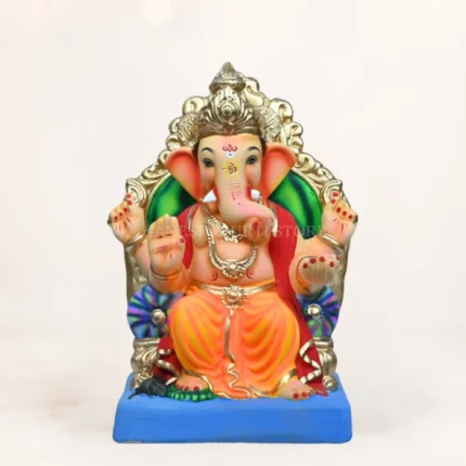 Lalbaugcha Raja orange 15-inch Shadu Mati eco-friendly Ganesh idol for Ganesh Chaturthi decoration