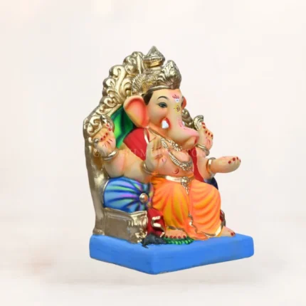 Lalbaugcha Raja orange 15-inch Shadu Mati eco-friendly Ganesh idol for Ganesh Chaturthi decoration