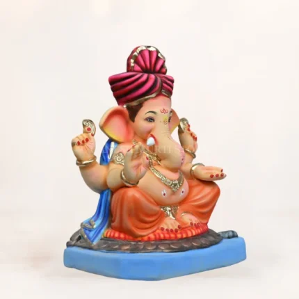 Mahisuri feta orange dhoti 15-inch eco-friendly Ganpati idol for Ganesh Chaturthi celebration