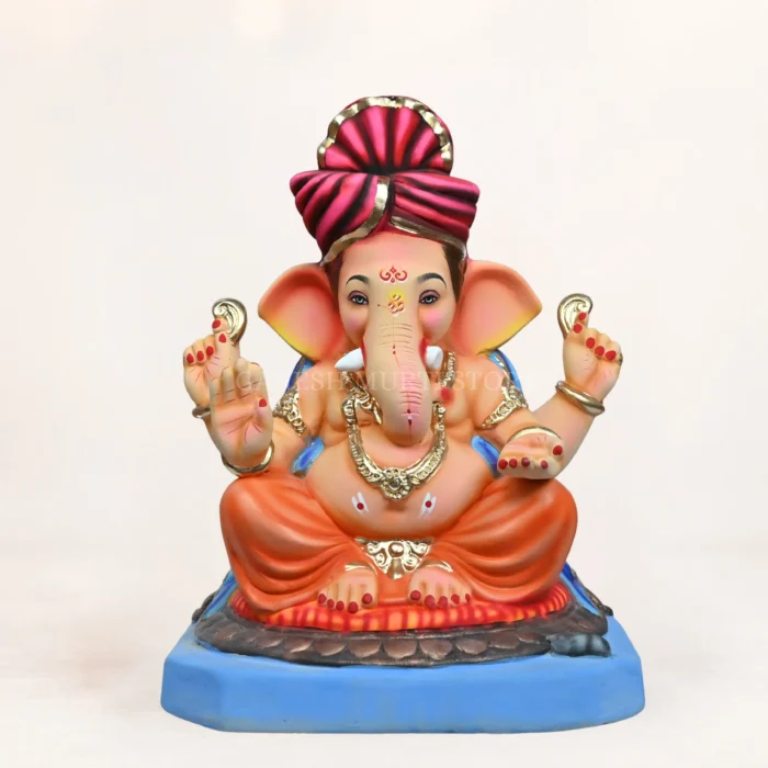Mahisuri-Feta-Orange-Dhoti-15-Inch-Eco-Friendly-Ganpati-Idol Mahisuri feta orange dhoti 15-inch eco-friendly Ganpati idol for Ganesh Chaturthi celebration