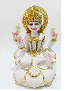 Marble Dust Goddess Maa Laxmi 9 Inch Idol for Home Temple and Diwali Puja Decor