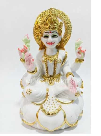 Marble Dust Goddess Maa Laxmi 9 Inch Idol for Home Temple and Diwali Puja Decor