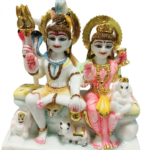 Shiva Parvati Family 6 Inch Marble Dust Idol for Home Temple and Mandir Decor