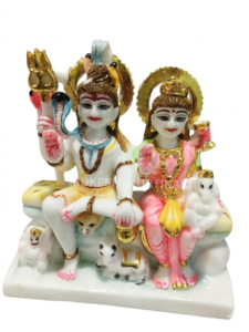 Shiva Parvati Family 6 Inch Marble Dust Idol for Home Temple and Mandir Decor