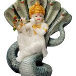Shree Krishna Gold Plated Idol Seated on Sheshnag Statue for Home Temple and Blessings