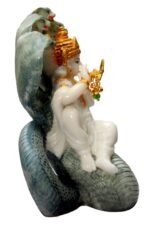 Shree Krishna Gold Plated Sited on Sheshnag Statue, Spiritual Idol for Blessing, 7 Inch, Marble Dust Idol