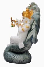 Shree Krishna Gold Plated Sited on Sheshnag Statue 7 Inch Marble Dust Idol s2