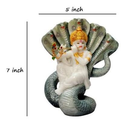 Shree Krishna Gold Plated Idol Seated on Sheshnag Statue 7 Inch Marble Dust