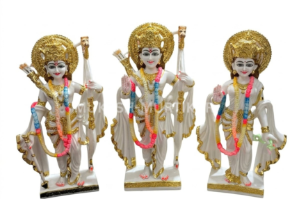 Standing Ram Darbar 18 Inch Marble Dust Statue Set for Home Temple and Mandir Decor